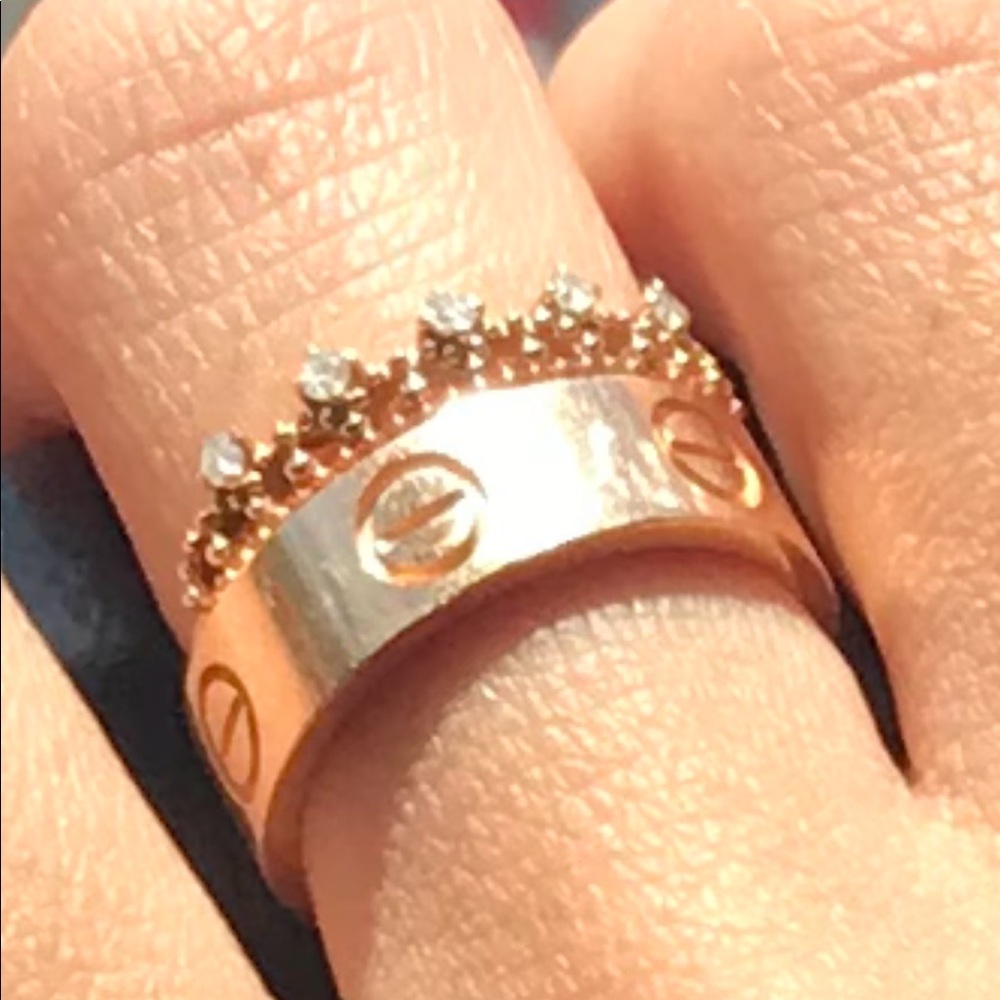 18k Solid Gold Crown Diamond Ring